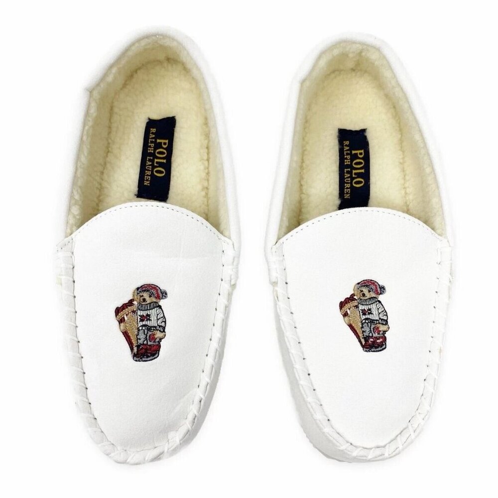 Polo Ralph Lauren Winter Bear Kids 5 Slippers Loafers Moccasins Ivory Wms 6-6.5